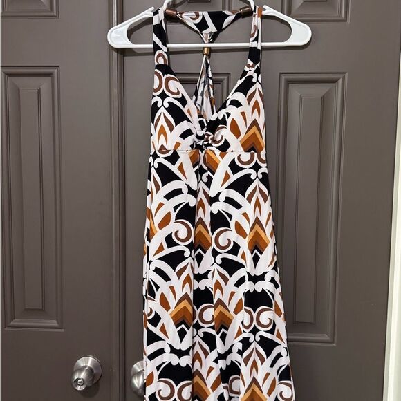 Bisou Bisou Black and Brown Geometric Midi Dress - Picture 2 of 2